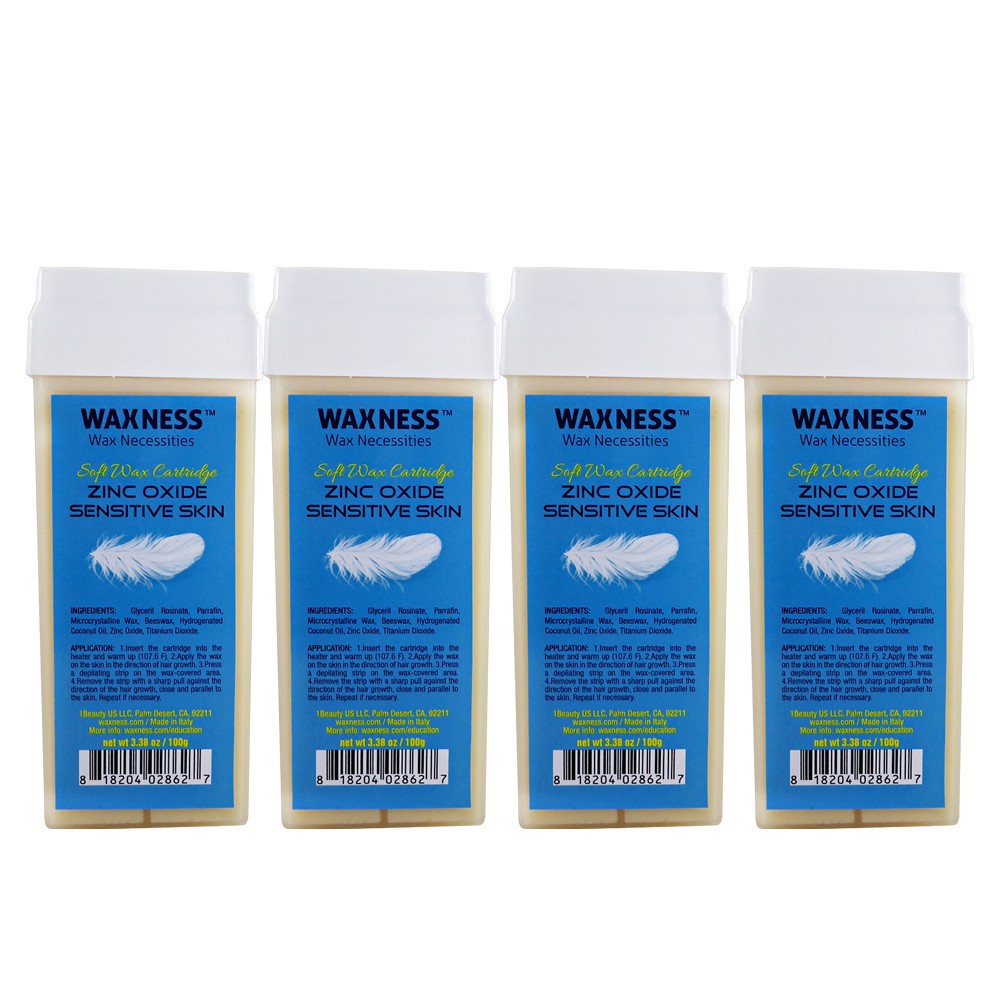 Waxness Zinc Oxide Sensitive Skin Soft Wax Cartridge 3.38 Oz Pack of 4