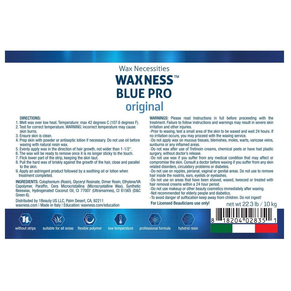 Waxness Hard Wax Beads Blue Professional Original Bulk 22 lb / 10 kg