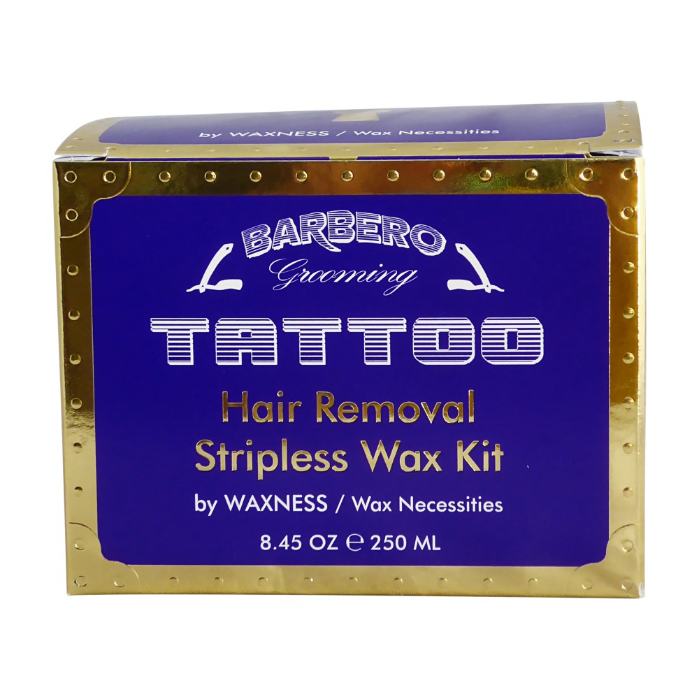 Waxness Barbero Grooming Microwavable Tattoo Hair Removal Stripless Wax Kit 8.45 oz