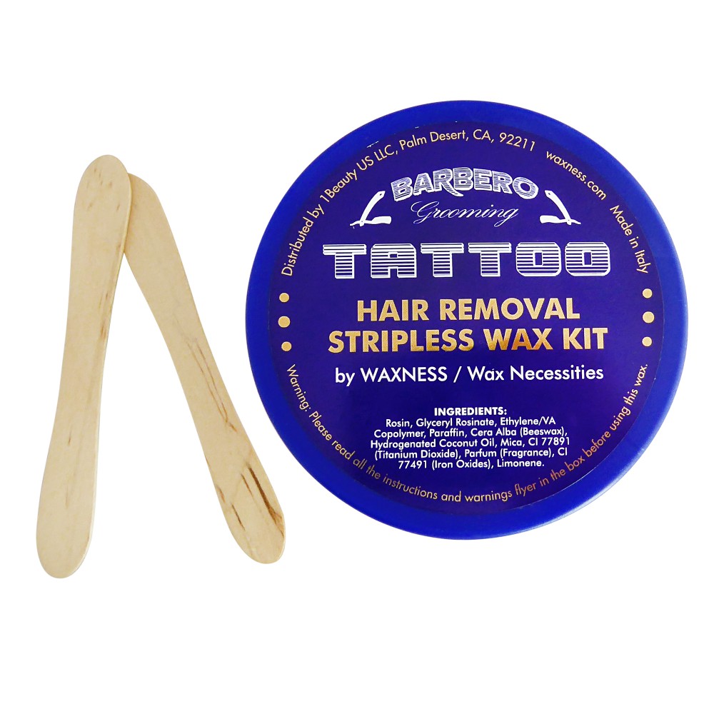 Waxness Barbero Grooming Microwavable Tattoo Hair Removal Stripless Wax Kit 8.45 oz