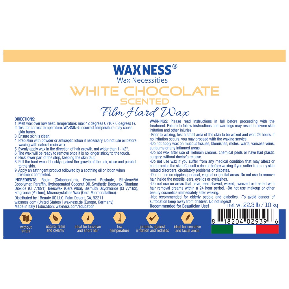 Waxness Hard Wax Beads White Chocolate Bulk 22 lb / 10 kg