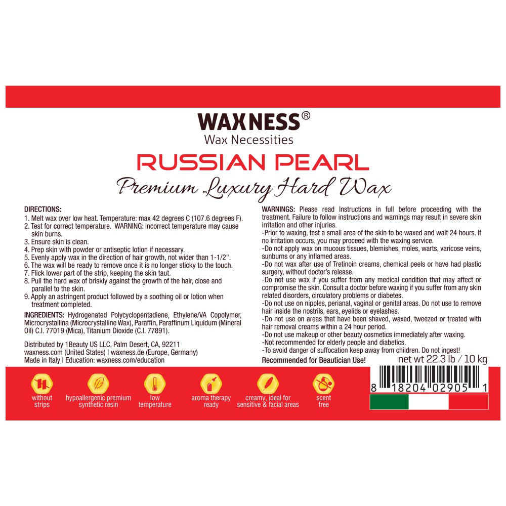 Waxness Premium Luxury Hard Wax Beads Russian Pearl Bulk 22 lb / 10 kg