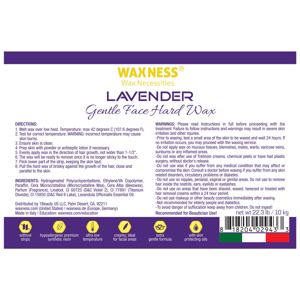 Waxness Polymer Blend Premium Luxury Face Hard Wax Beads with Lavender Oil Bulk 20 lb / 9.07 kg