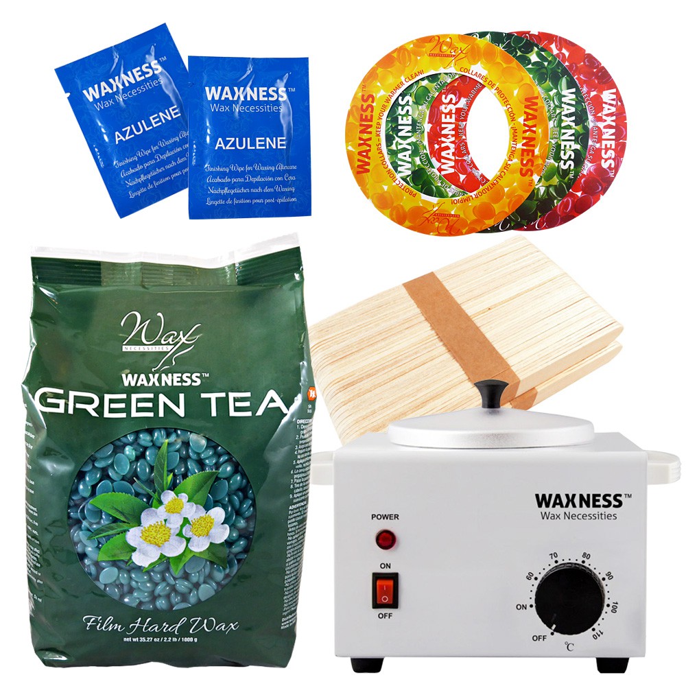 Waxness Green Tea Stripless Waxing Kit with 35.27 oz / 1 kg Wax Bag