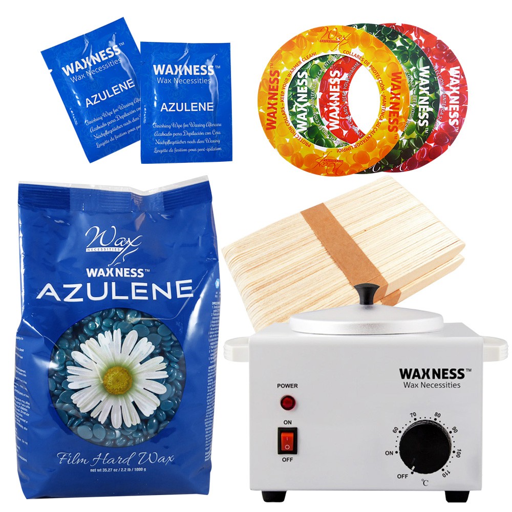 Waxness Azulene Stripless Waxing Kit with 2.2 lb / 1 kg Wax Bag