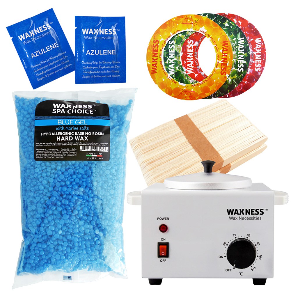 Waxness Spa Choice No Rosin Blue Gel Waxing Kit with 2.2 lb / 1 kg Wax Bag