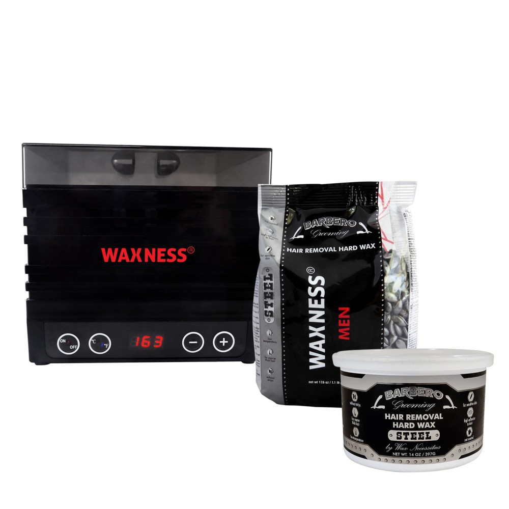 Waxness Barbero Depilatory Hard Wax Kit with W-CUBE Black D