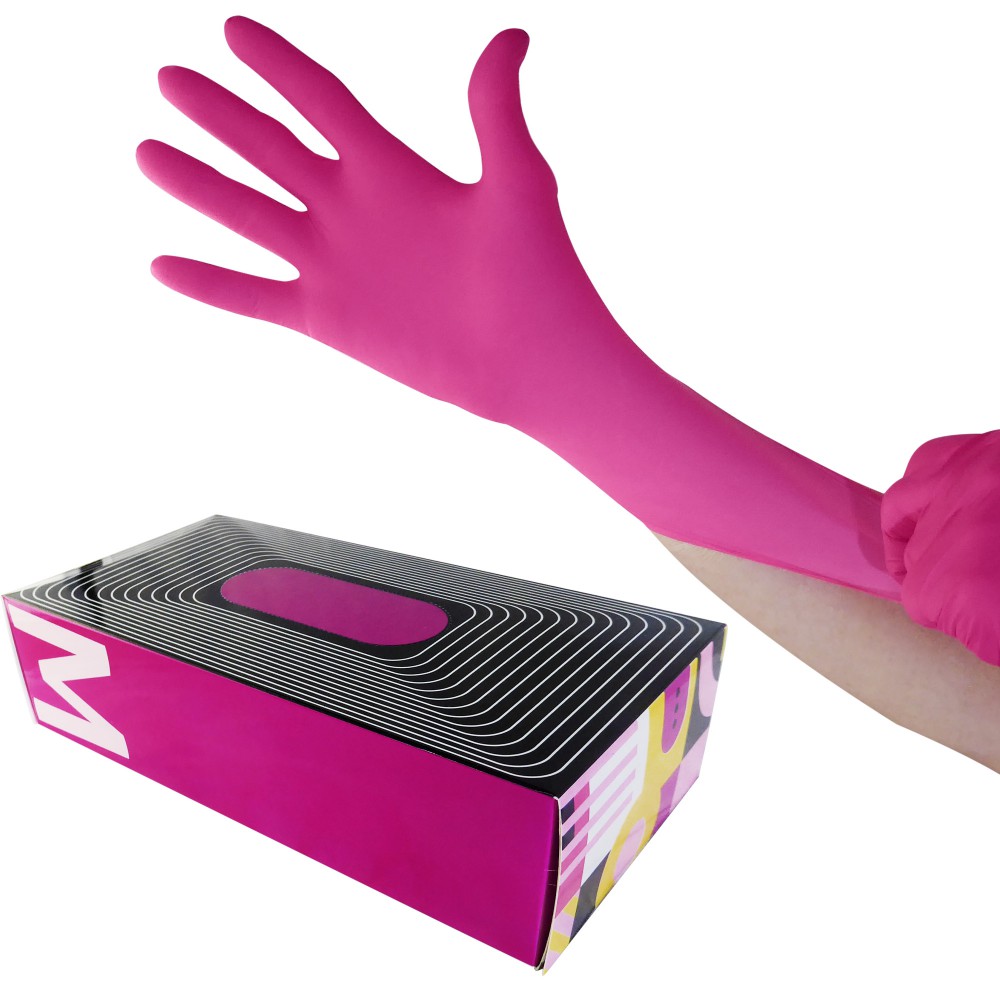 Waxness Cosmetology Nitrile Gloves Pink, Medium, 100 pcs / box