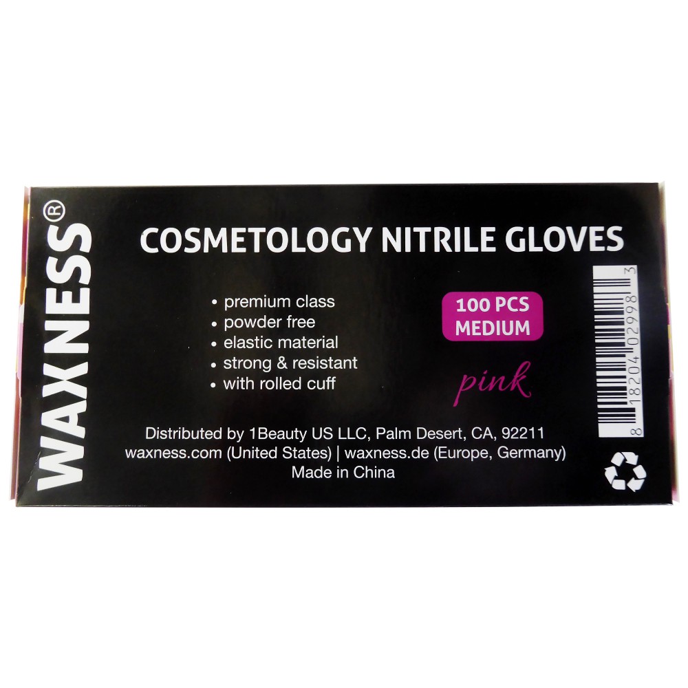 Waxness Cosmetology Nitrile Gloves Pink, Medium, 100 pcs / box