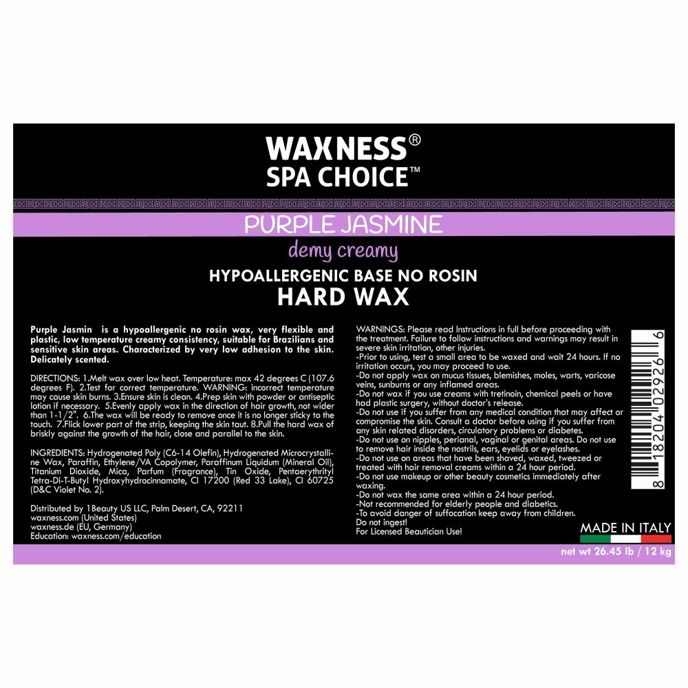 Waxness Spa Choice Purple Jasmine Demi Creamy No Rosin Hard Wax Beads Bulk 26.4 lb  / 12 kg