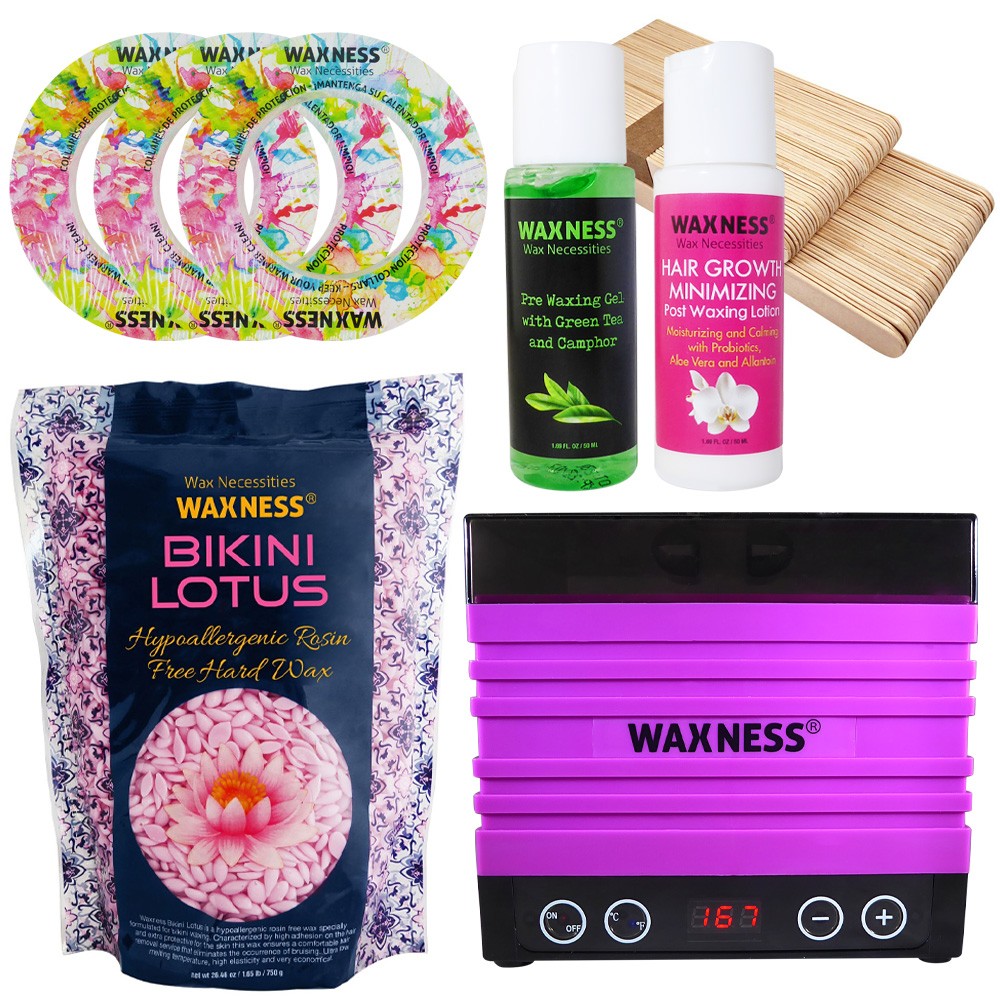 Waxness Premium Luxury Bikini Lotus Stripless Waxing Kit with 14 oz / 0.4 kg Wax Bag