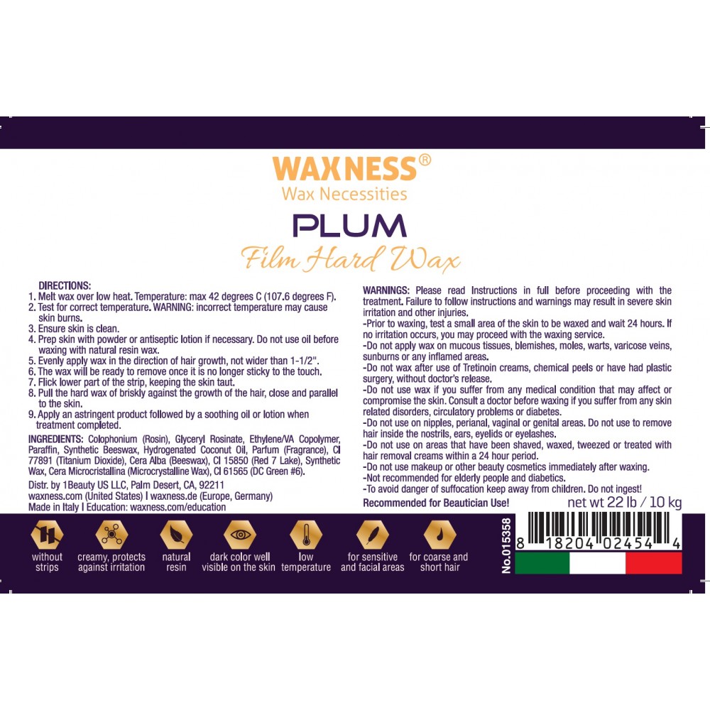 Waxness Professional Premium Hard Wax Beads Plum Bulk 22 lb / 10 kg