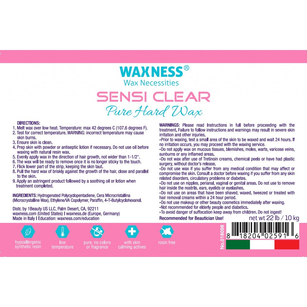 Sensi Clear Rosin Free Hard Wax Bulk 22 lb / 10 kg