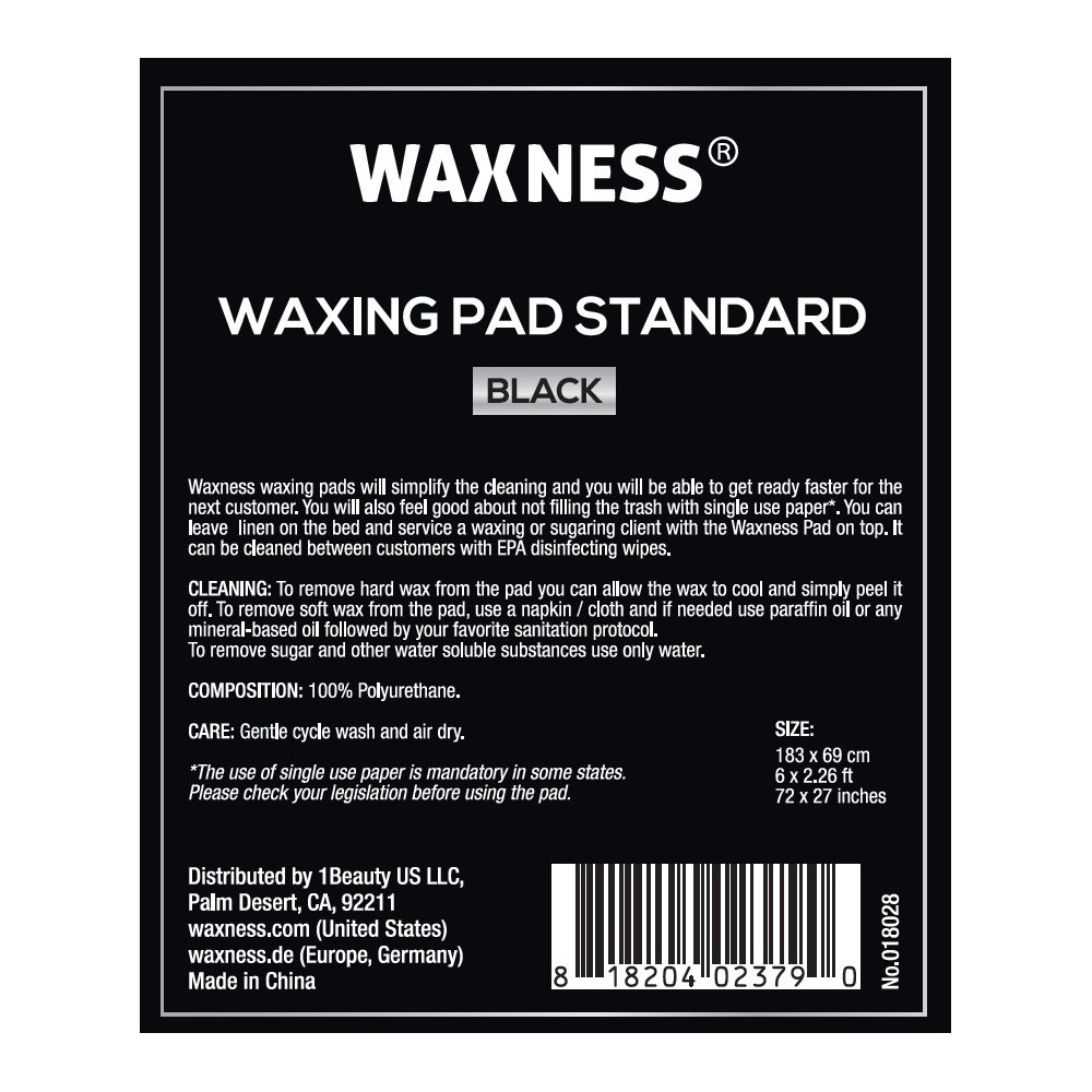 Non-Sticky Sugaring and Waxing Pad Standard 72" X 27" Black