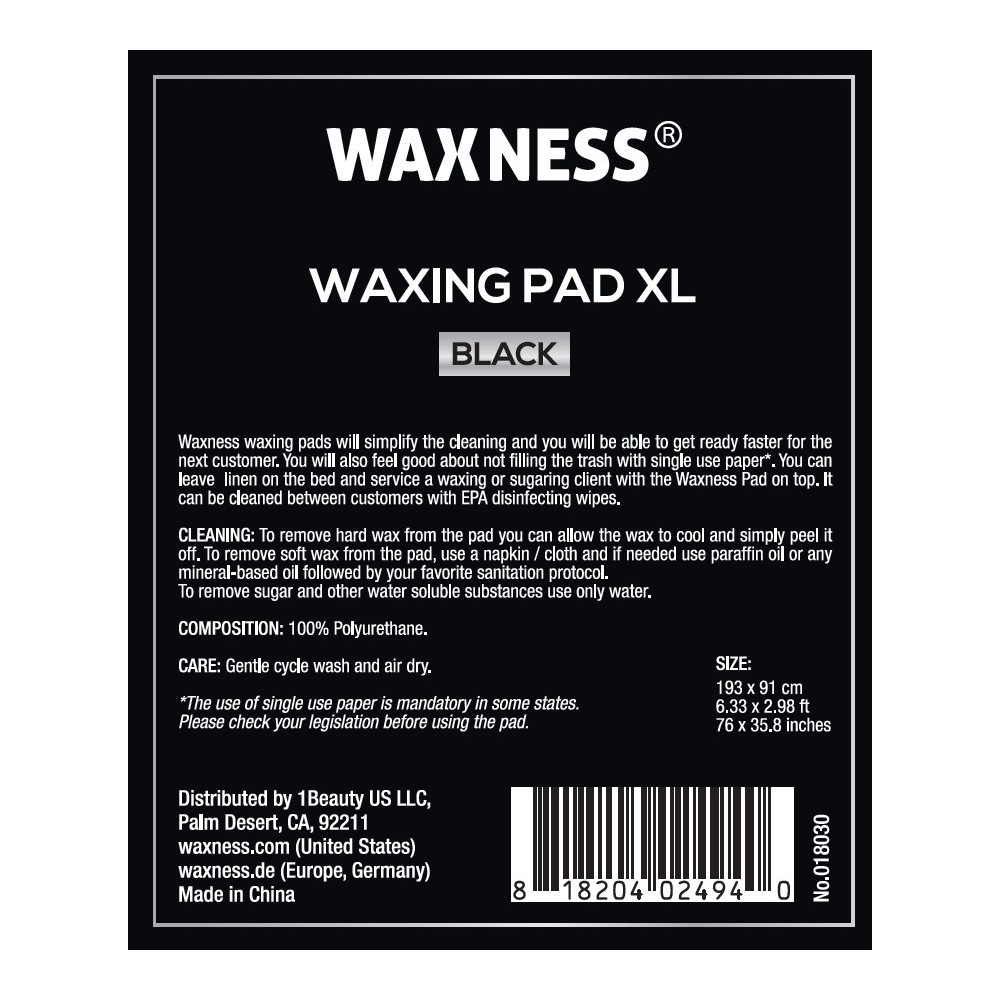 Non-Sticky Sugaring and Waxing Pad XL 75" X 36" Black