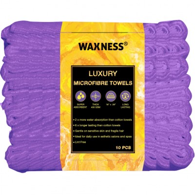 Premium Soft Thick Extra Absorbent Microfiber Cosmetic Towel 16” X 29” 400 GSM Purple, Pack of 10