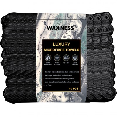 Premium Soft Thick Extra Absorbent Microfiber Cosmetic Towel 16” X 29” 400 GSM Black, Pack of 10