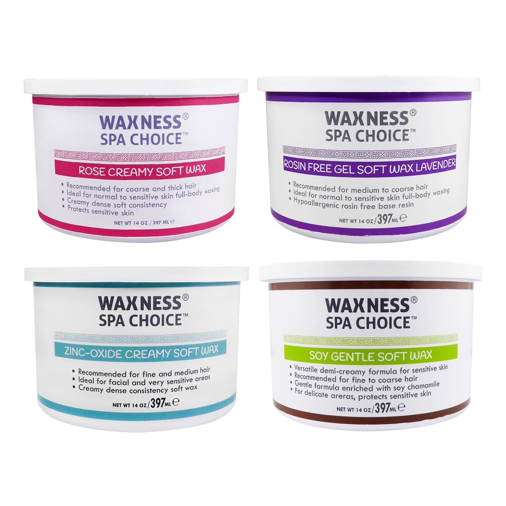 Waxness Spa Choice Assorted Soft Wax Tins 14 oz Pack of 3 - Rose, Lavender, Zinc Oxide, Soy